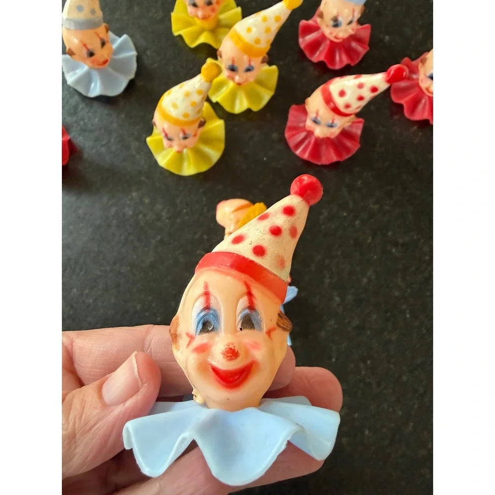 Vintage Wilton Clown Cake Toppers Picks Lot Plastic Mid Century Hong Kong 11pc